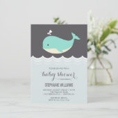 Cute Baby Whale Boy Baby Shower Invitations Kaart (Staand voorkant)