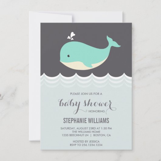Cute Baby Whale Boy Baby Shower Invitations Kaart (Voorkant)