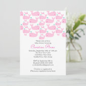 Cute Baby Whale Girl Baby Shower Invitations Kaart (Staand voorkant)