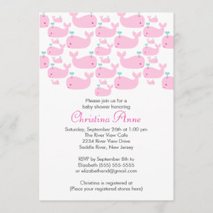 Cute Baby Whale Girl Baby Shower Invitations Kaart