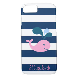 Cute Baby Whale, Navy Blue Stripes-Personalized Case-Mate iPhone Case