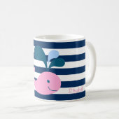 Cute Baby Whale, Navy Blue Stripes-Personalized Koffiemok (Voorkant rechts)