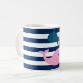 Cute Baby Whale, Navy Blue Stripes-Personalized Koffiemok (Voorkant links)