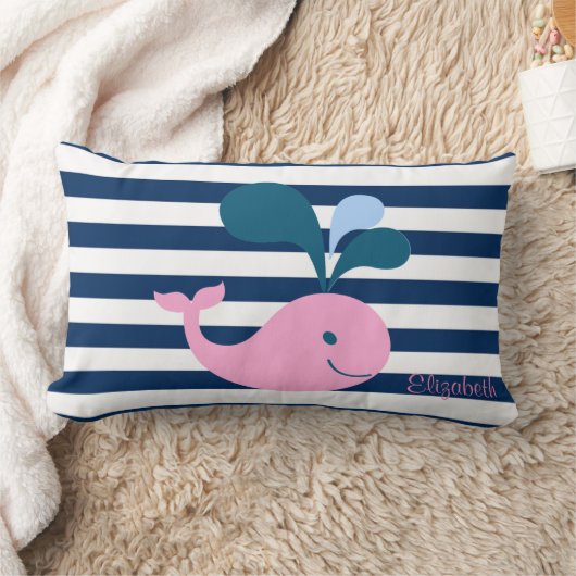 Cute Baby Whale, Navy Blue Stripes-Personalized Kussen (Deken)