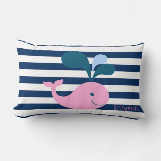 Cute Baby Whale, Navy Blue Stripes-Personalized Kussen (Voorkant)