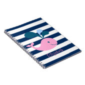 Cute Baby Whale, Navy Blue Stripes-Personalized Notitieboek (Rechterzijde)