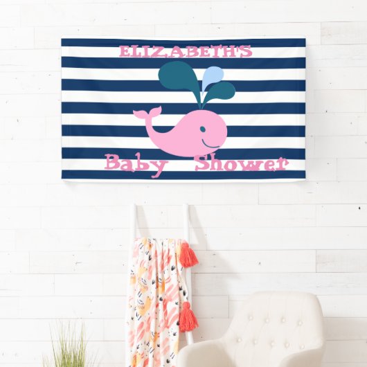 Cute Baby Whale, Navy Blue Stripes-Personalized Spandoek (Insitu)