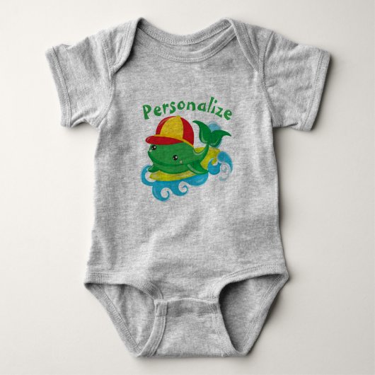 Cute Baby Whale op Surfboard Personaliseren Romper (Voorkant)