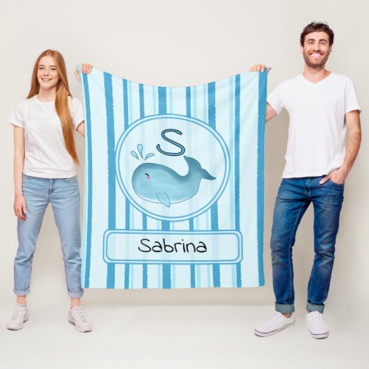 Cute Baby Whale Personalize Fleece Blanket (In situ)
