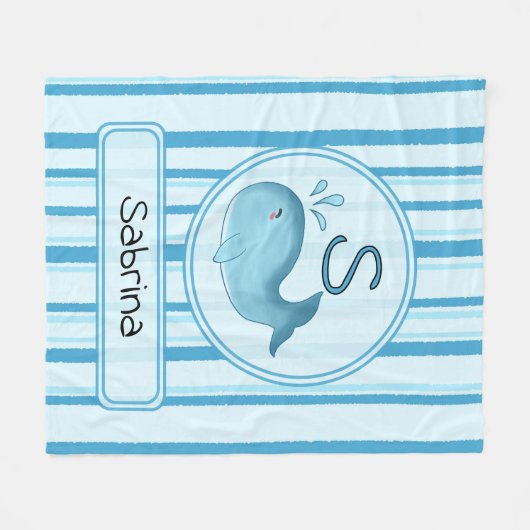 Cute Baby Whale Personalize Fleece Blanket (Voorkant (Horizontaal))