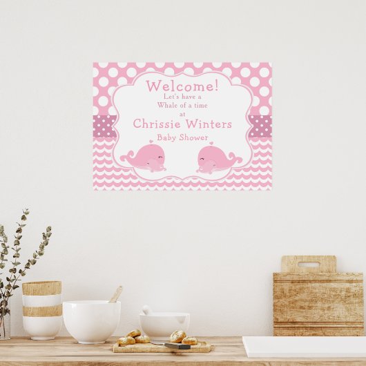 Cute Baby Whale Pink Girl Baby shower Poster (Keuken)