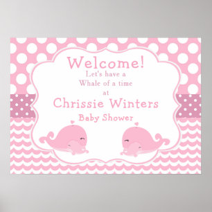 Cute Baby Whale Pink Girl Baby shower Poster