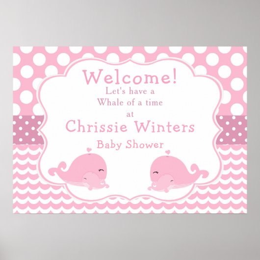 Cute Baby Whale Pink Girl Baby shower Poster (Voorkant)