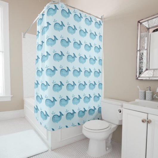 Cute Baby Whale Shower Curtain Douchegordijn (In situ)