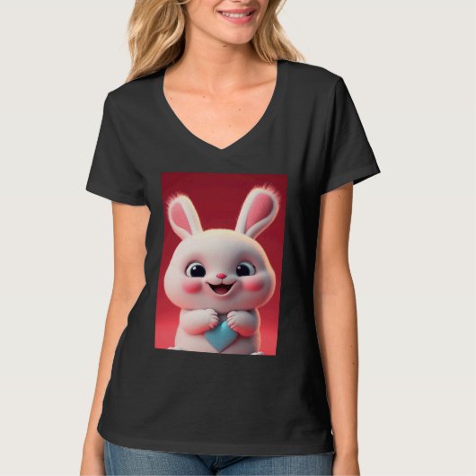 Cute baby white rabbit happy smile big eyes Valent T-shirt (Voorkant)