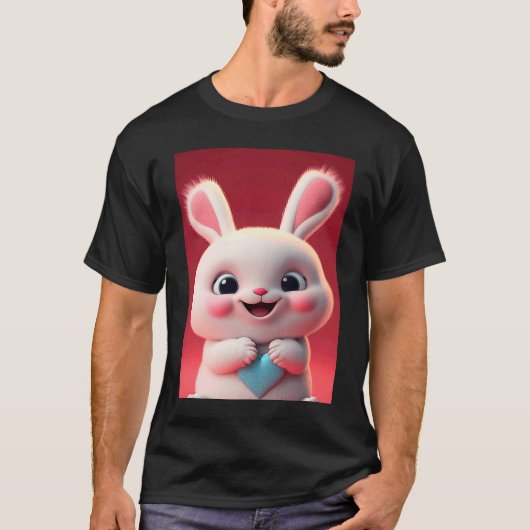 Cute baby white rabbit happy smile big eyes Valent T-shirt (Voorkant)
