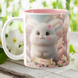 Cute Baby White Rabbit Pink Garden Personeelsforma Tweekleurige Koffiemok