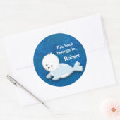 Cute Baby White Seal on Glittery Blue Ronde Sticker (Envelop)