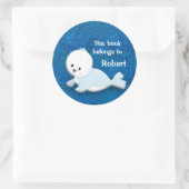 Cute Baby White Seal on Glittery Blue Ronde Sticker (Tas)