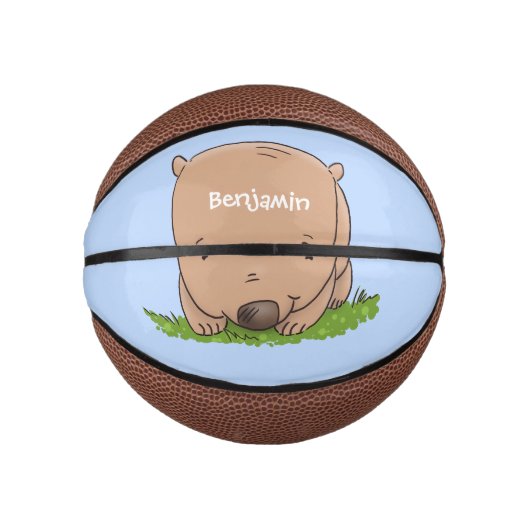 Cute baby wombat cartoon illustratie basketbal (Voorkant)