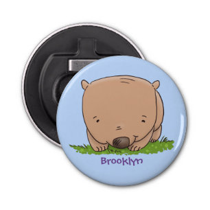 Cute baby wombat cartoon illustratie button flesopener