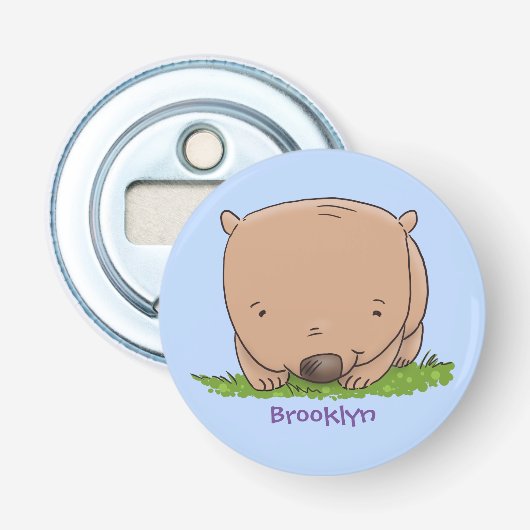 Cute baby wombat cartoon illustratie button flesopener (Voorkant)