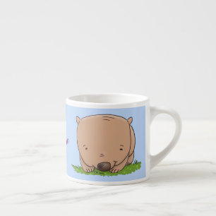 Cute baby wombat cartoon illustratie espresso kop