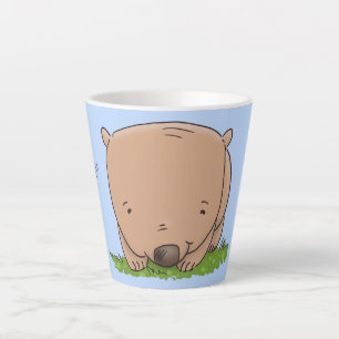 Cute baby wombat cartoon illustratie latte mok
