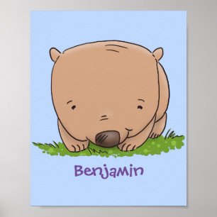 Cute baby wombat cartoon illustratie poster