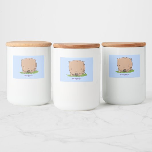 Cute baby wombat cartoon illustratie voedselcontainer etiket (Flessen)