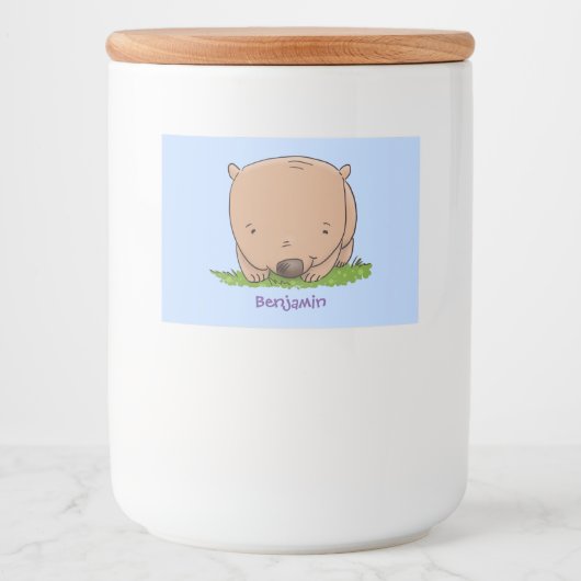 Cute baby wombat cartoon illustratie voedselcontainer etiket (Voorkant)