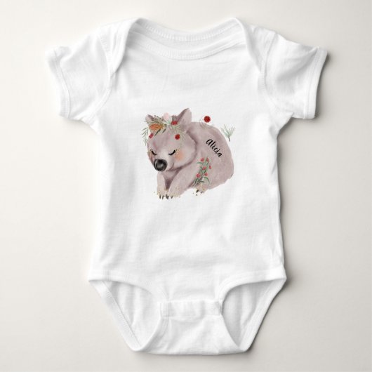 Cute Baby Wombat Gold Speckle Custom Name Romper (Voorkant)