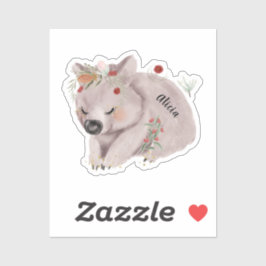 Cute Baby Wombat Gold Speckle Custom Name Sticker