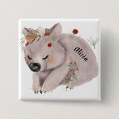 Cute Baby Wombat Gold Speckle Custom Name Vierkante Button 5,1 Cm (Voorkant)