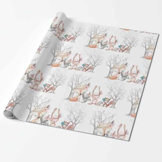 Cute Baby Woodland Animals Gift Wrapping Paper Cadeaupapier (Uitgerold)