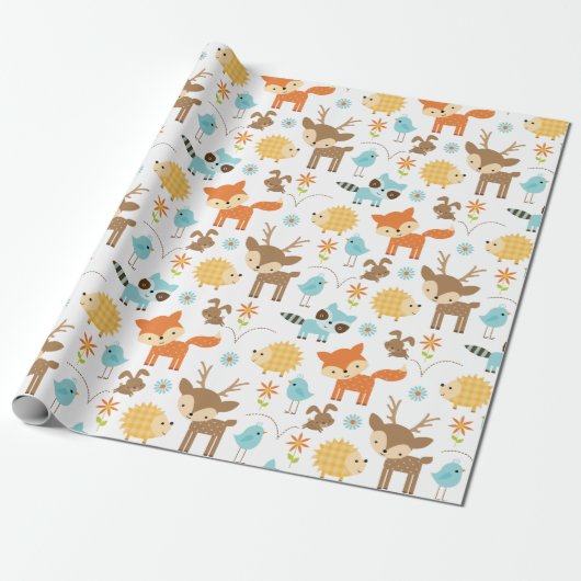 Cute Baby Woodland Animals Wrapping Paper Cadeaupapier (Uitgerold)