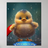 Cute Baby yellow Duck danst in de regen gepersonal Poster (Voorkant)