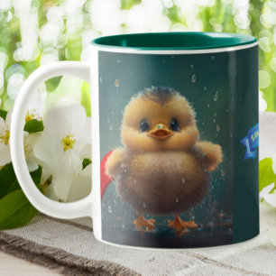 Cute Baby yellow Duck in Rain Quote Persoonlijk Tweekleurige Koffiemok