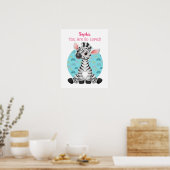 Cute Baby Zebra Kunst, Kindernaam & Bericht Poster (Keuken)