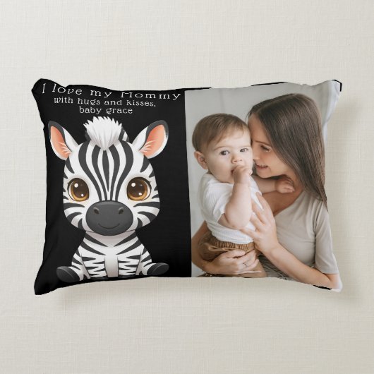 Cute Baby Zebra Kunst, naam kind & Bericht foto Accent Kussen (Voorkant)