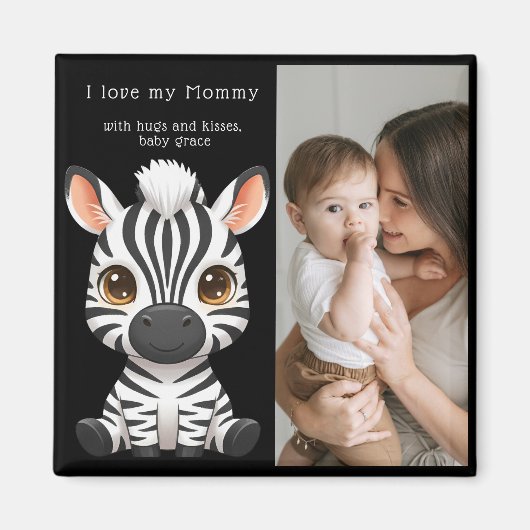 Cute Baby Zebra Kunst, naam kind & Bericht foto Magneet (Voorkant)