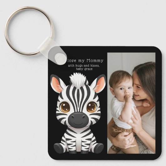 Cute Baby Zebra Kunst, naam kind & Bericht foto Sleutelhanger (Voorkant)