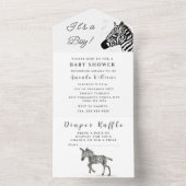 Cute Baby Zebra Safari Jingle Black Waterverf All In One Uitnodiging (Binnen)