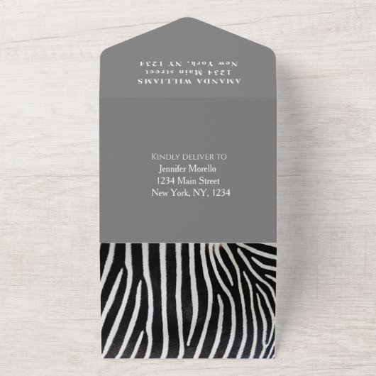 Cute Baby Zebra Safari Oerwoud Black Waterverf All In One Uitnodiging (Buitenkant)