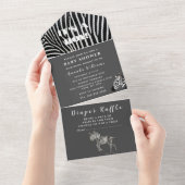 Cute Baby Zebra Safari Oerwoud Black Waterverf All In One Uitnodiging (Afscheurbaar)