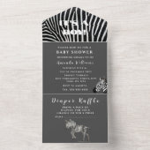 Cute Baby Zebra Safari Oerwoud Black Waterverf All In One Uitnodiging (Binnen)