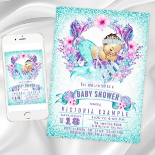 Cute Baby Zeemeermin Babyshower Uitnodigingen