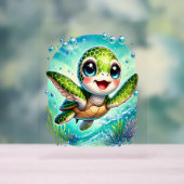 Cute Baby Zeeschildpad Zwemt in Oceaan Acryl Bord (Neutraal)