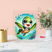 Cute Baby Zeeschildpad Zwemt in Oceaan Acryl Bord (Huwelijk)