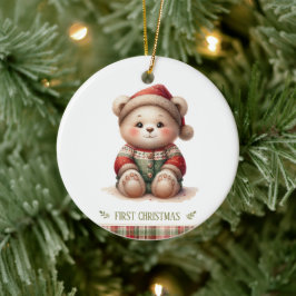 Cute Babybeer Eerste Kerstmis Aandenken Foto Keramisch Ornament